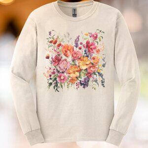 NWT Long Sleeve Tee with Multicolor Floral Ink Print